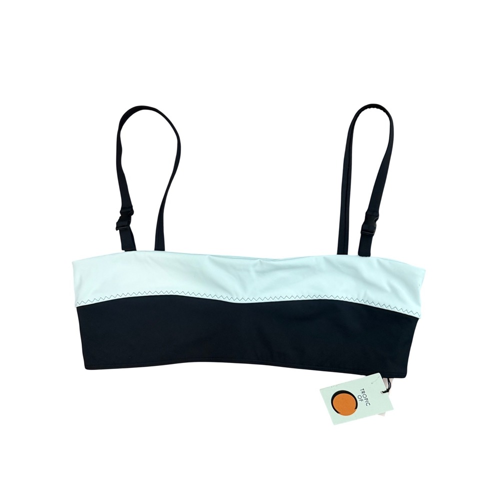 Tropic of C Raquel Bikini Top Black White Colorblock Bandeau Womens XL New